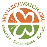 Logo of an illustrated butterfly encircled by the words Monarch Watch .org and the slogan Education, Conservation, Research