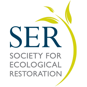 Logo of a leaf stem with the abbreviation SER, and the words Society for ecological restoration