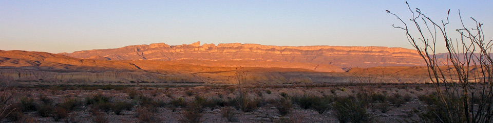 Panoramic view of Big Bend mountains at sunset