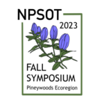 Logo with blue flowers, text reads NPSOT 2023, Fall Symposium, Pineywoods Ecoregion